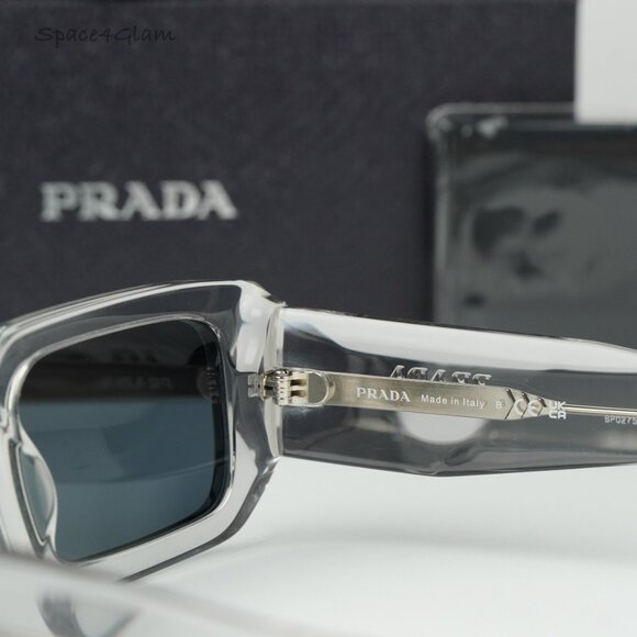 BRAND NEW Prada PR06YS 12R09T Transparent Grey Rectangle Unisex Sunglasses - Picture 9 of 10
